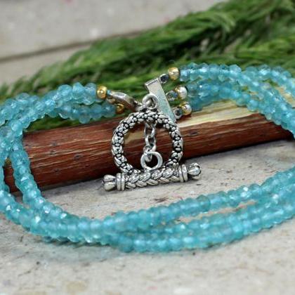 Gorgeous Teal Apatite Beads Three String Bracelet..