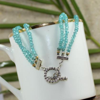 Gorgeous Teal Apatite Beads Three String Bracelet..