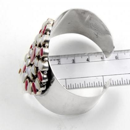 Ruby Cuff Bracelet,solid 925 Sterling Silver..