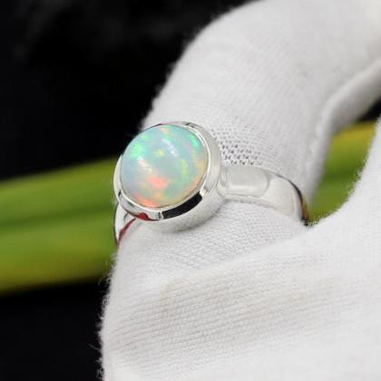 Solitaire 9 Mm Ethiopian Opal Ring,solid 925..