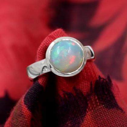 Solitaire 9 Mm Ethiopian Opal Ring,solid 925..
