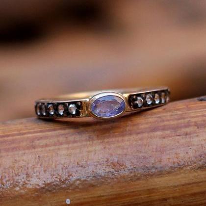 Lovely Cz Enhanced Tanzanite Ring,925 Sterling..