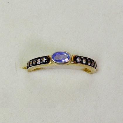 Lovely Cz Enhanced Tanzanite Ring,925 Sterling..