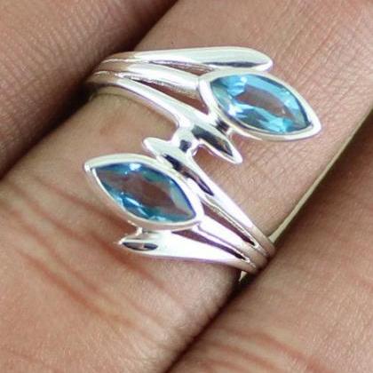Sparkling Swiss Blue Topaz Ring,anniversary..