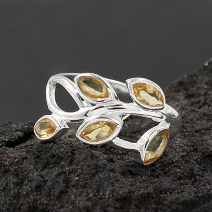 Genuine Gemstone Leaves Band Ring,multi-color..
