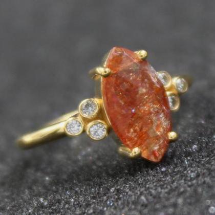 Gorgeous Sunstone Cz Ring, Solid 925 Sterling..