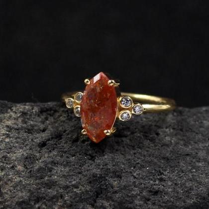 Gorgeous Sunstone Cz Ring, Solid 925 Sterling..