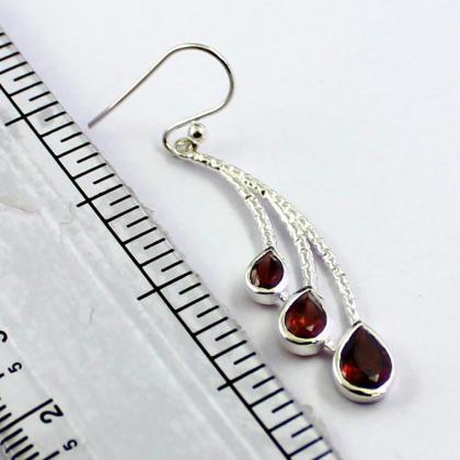Exiting Red Garnet Earring,925 Solid Sterling..