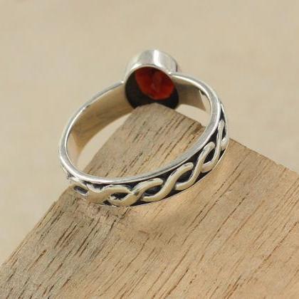 Genuine Garnet Oval Ring ,oxidized Garnet..
