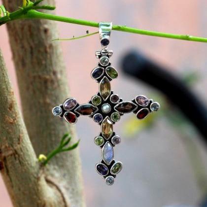 Bold,beautiful Cross,multi Color Pendant,religious..