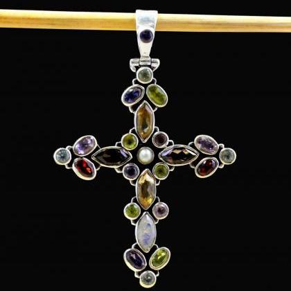 Bold,beautiful Cross,multi Color Pendant,religious..