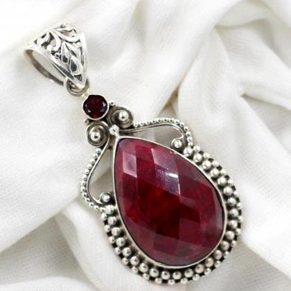 Royal Ruby Pendant,925 Sterling Silver Handmade..
