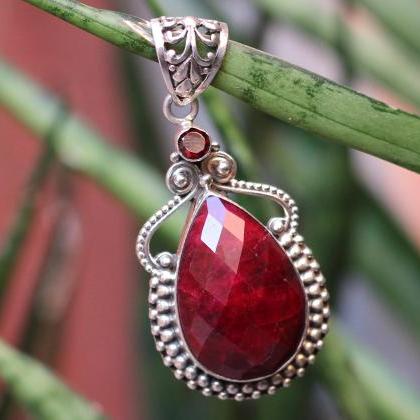 Royal Ruby Pendant,925 Sterling Silver Handmade..