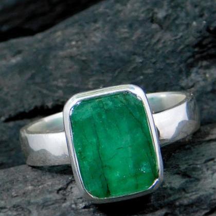 Solitaire Ring,natural Emerald Engagement..