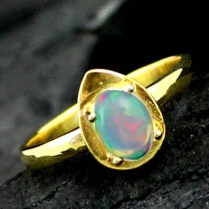 Solitaire Designer Ring,natural Opal Ring,solid..