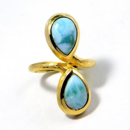 Lovely Larimar Ring,two Pear Front Open Ring,up..