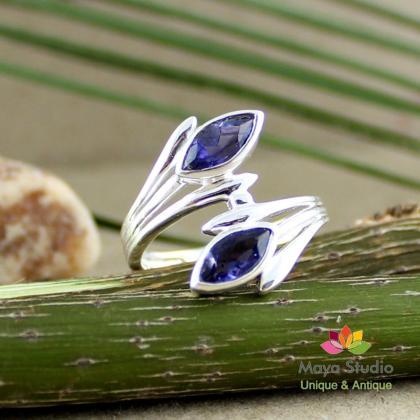 Iolite Ring,two Stone,unique Classy Ring,solid 925..