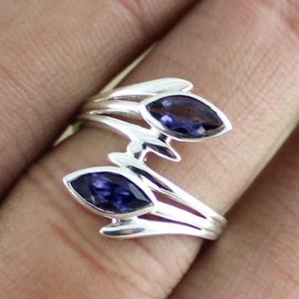 Iolite Ring,two Stone,unique Classy Ring,solid 925..