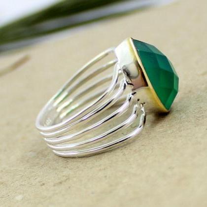 Green Onyx Ring,two Tone Ring Designer..