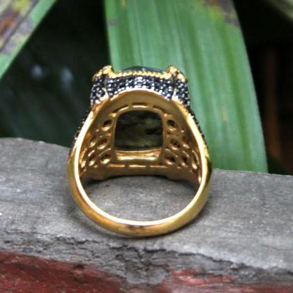 Designer Labradorite, Black Cz Ring,solid 925..
