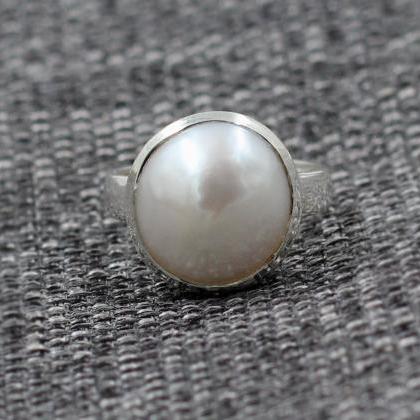 Cool Natural Coin Pearl Ring,solid 925 Sterling..