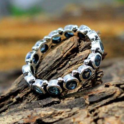 Blue Topaz Ring, Silver Band Ring, Eternity Rings,..