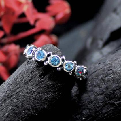 Blue Topaz Ring, Silver Band Ring, Eternity Rings,..