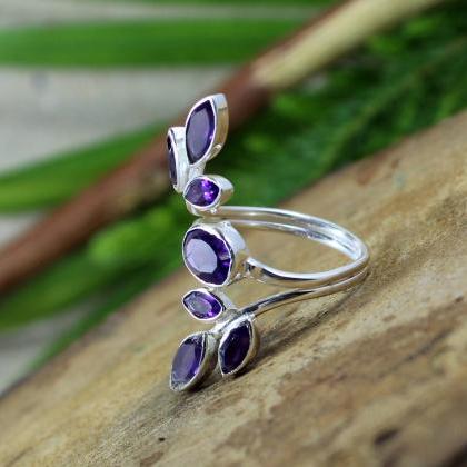 Amethyst Flower Designer Ring,wedding Gift..