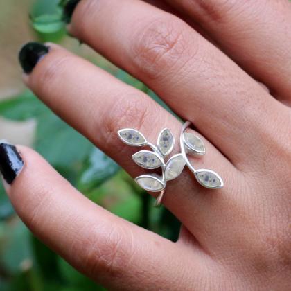 Delicate Faceted Moonstone Ring,925 Sterling..