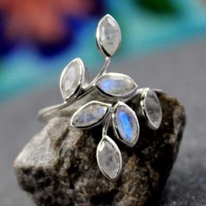 Delicate Faceted Moonstone Ring,925 Sterling..