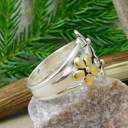 Gorgeous Two Tone Silver Ring,925 Solid Sterling..