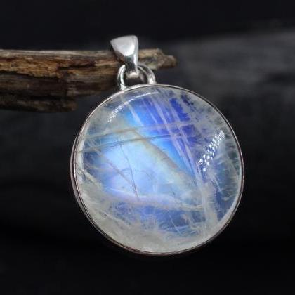 Blue Fire Moonstone Pendant,solid 925 Sterling..