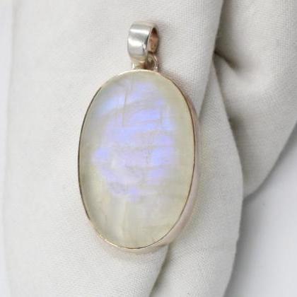 Blue Fire Moonstone Pendant,solid 925 Sterling..