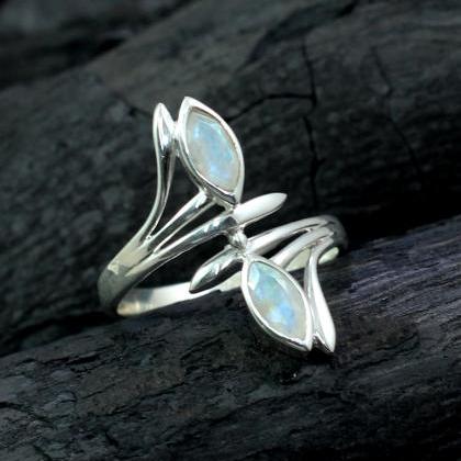 Lovely Faceted Two Moonstone Ring,solid 925..