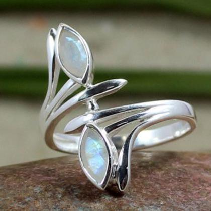 Lovely Faceted Two Moonstone Ring,solid 925..