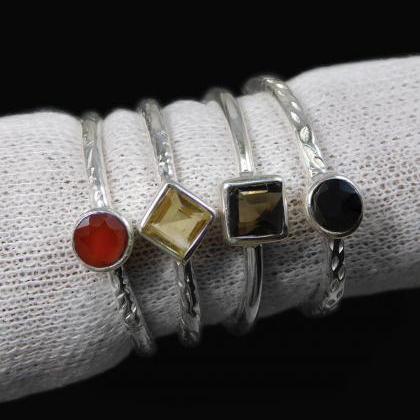 Four Stackable Rings Set,solid 925 Sterling..