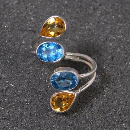 Labradorite & Sapphire Ring,925..