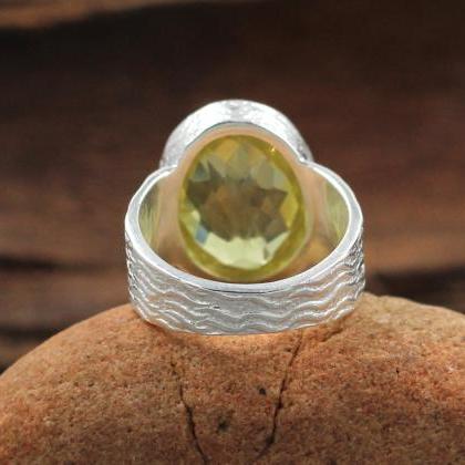 Lemon Quartz Gemstone Handmade Ring,solid 925..