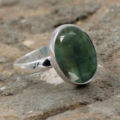 Natural Emerald Gemstone Ring, Handmade Emerald..