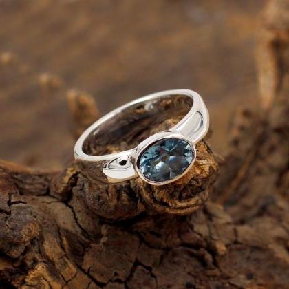 Handmade Sky Blue Topaz Solitaire Ring,solid 925..