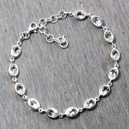 Natural Gemstones Bracelet,solid 925 Sterling..