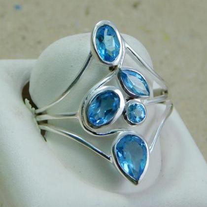 Swiss Blue Topaz Ring,multi Gemstone Ring,925..