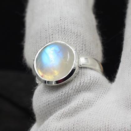 Rainbow Moonstone Handmade Ring Solid 925 Sterling..