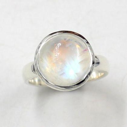 Rainbow Moonstone Handmade Ring Solid 925 Sterling..