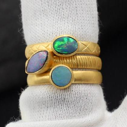 Gorgeous Australian Opal Doublet Ring Set,3..