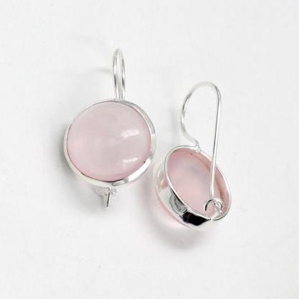 Rose Quartz Gemstone Handmade Earring,solid 925..
