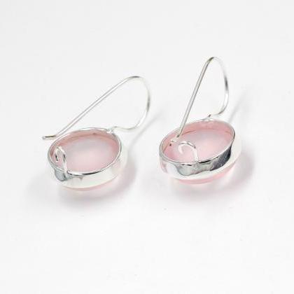 Rose Quartz Gemstone Handmade Earring,solid 925..