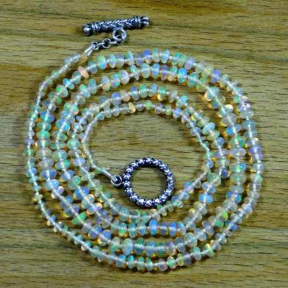 Ethiopian Opal Beads Necklace Hand Knotted..