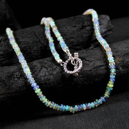 Ethiopian Opal Beads Necklace Hand Knotted..