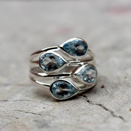 Cocktail Ring,blue Topaz Statement Ring,925 Solid..